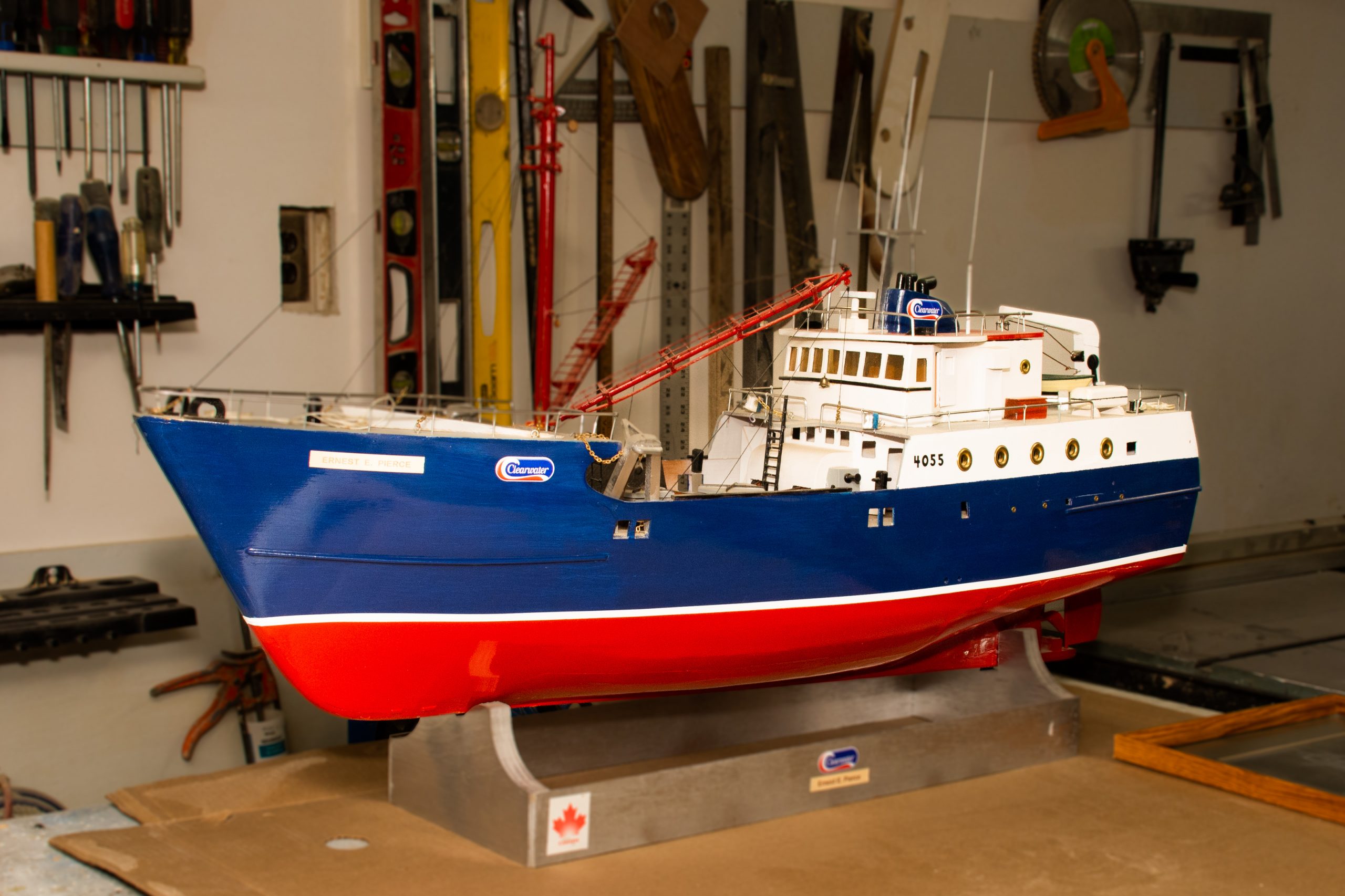 Kevin was given this boat in a sad condition — half smashed — but he restored it to its present state.