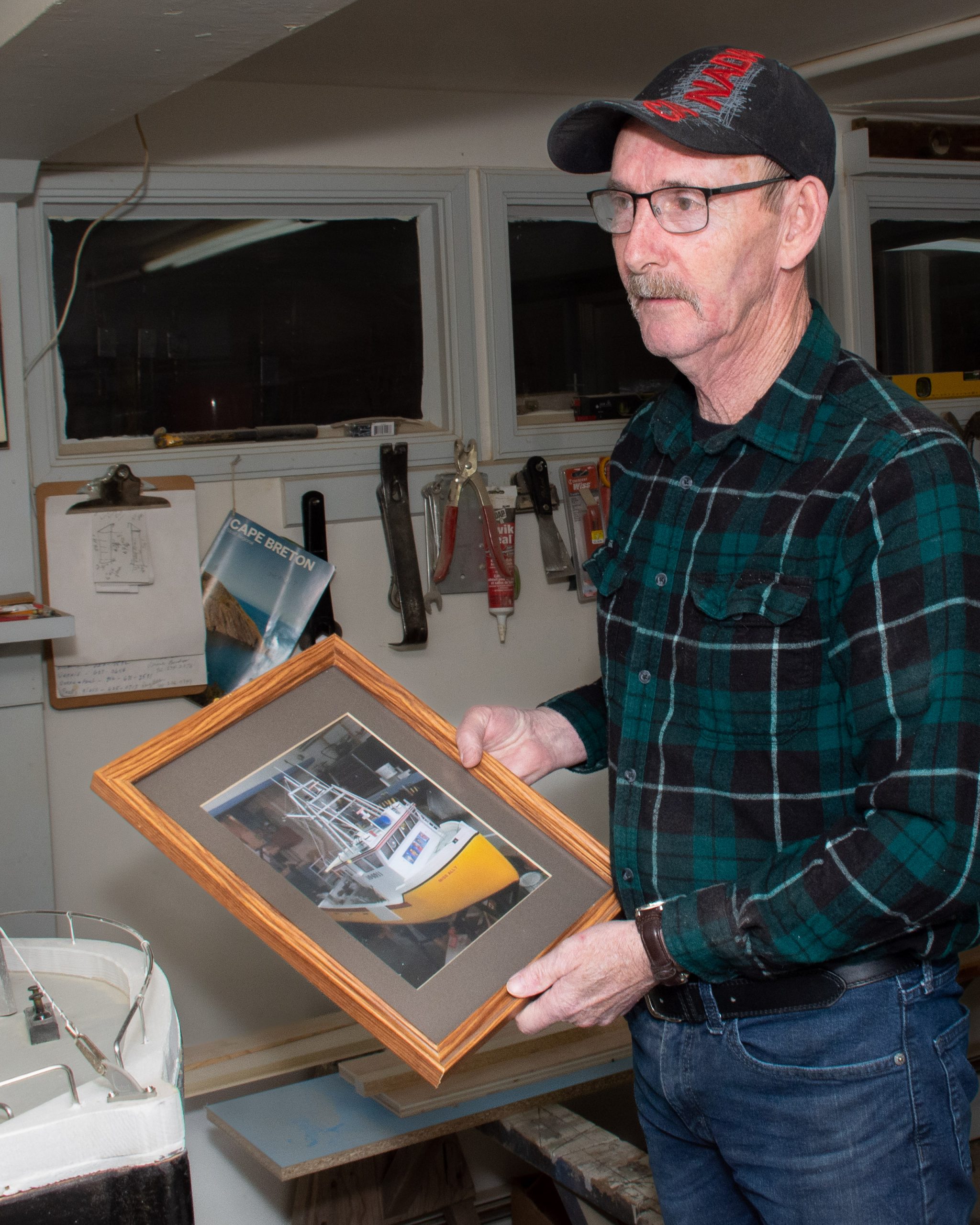 Kevin's model of the Miss Ally that sunk off Nova Scotia about 120 km southeast of Liverpool, Nova Scotia. Kevin donated the boat to raise money for the IWK.