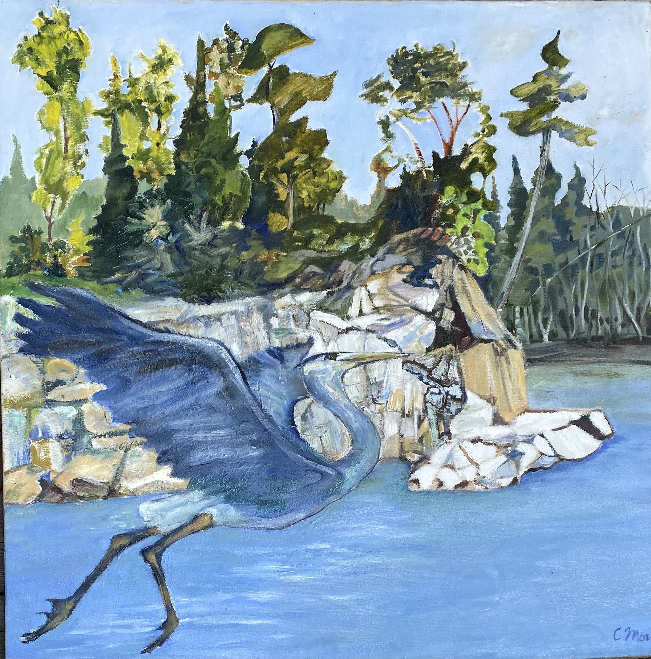 In some places she calls this painting Blue Heron on St Ann's Bay but she told us it was called Take Off.