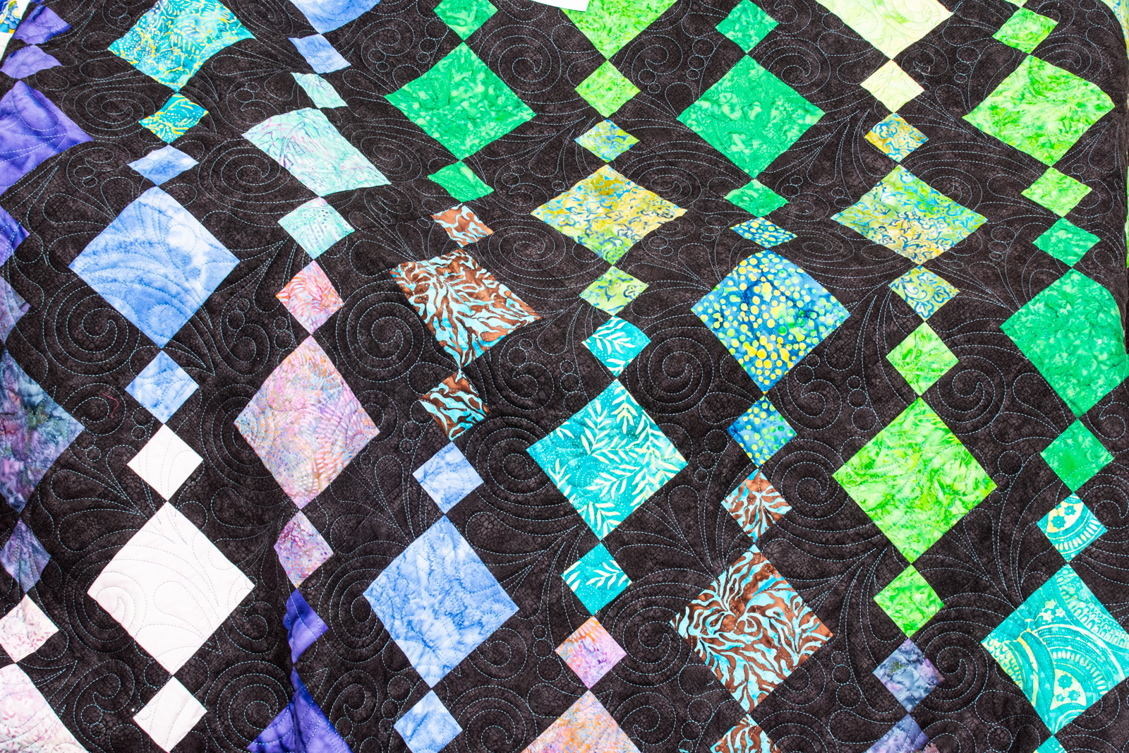 Example of what how a quilting machine can make complex patterns to stitch quilt layers together.