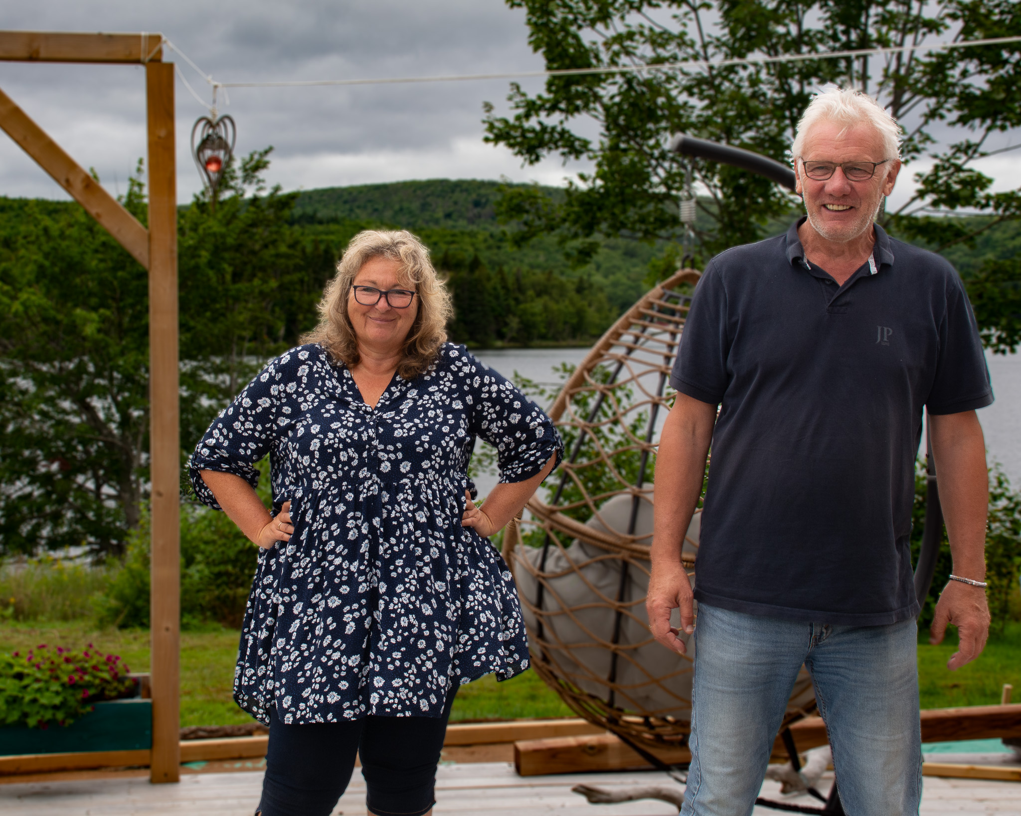 Andrea with her husband Norbert on their property on the Bras d'Or Lakes.